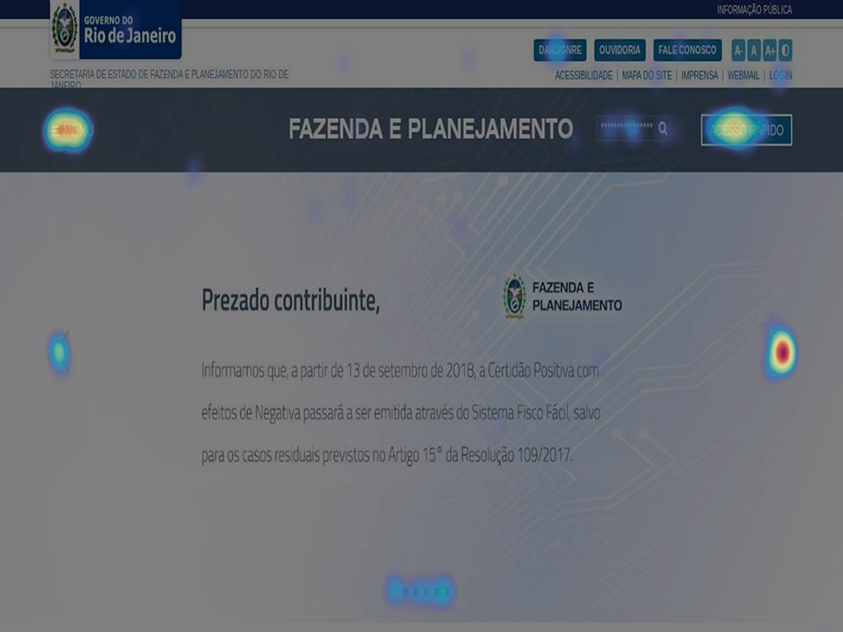 Mapa de calor Hotjar - Setor 1 da home SEFAZ-RJ